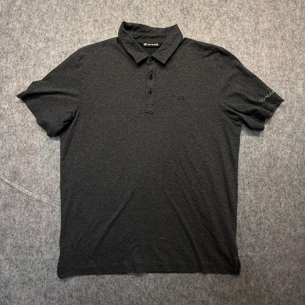 Travis Mathew Polo Shirt Men's Large Dark Gray Sonance Logo Pima Cotton Blend